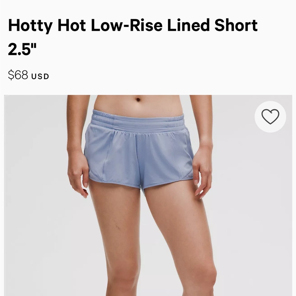 Lululemon Light Blue Hotty Hot Low-Rise Lined Short 2.5” Size 8